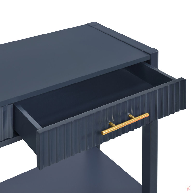 Dishaun 60" Console Table with 3 Fluted Drawers, Navy Blue