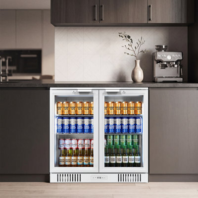 Undercounter Beverage Refrigerator With Glass Door, Bar Cooler Commercial Display Fridge For Beer Drink Soda With Temperature Control, 7.2cu. Ft. Large Capacity