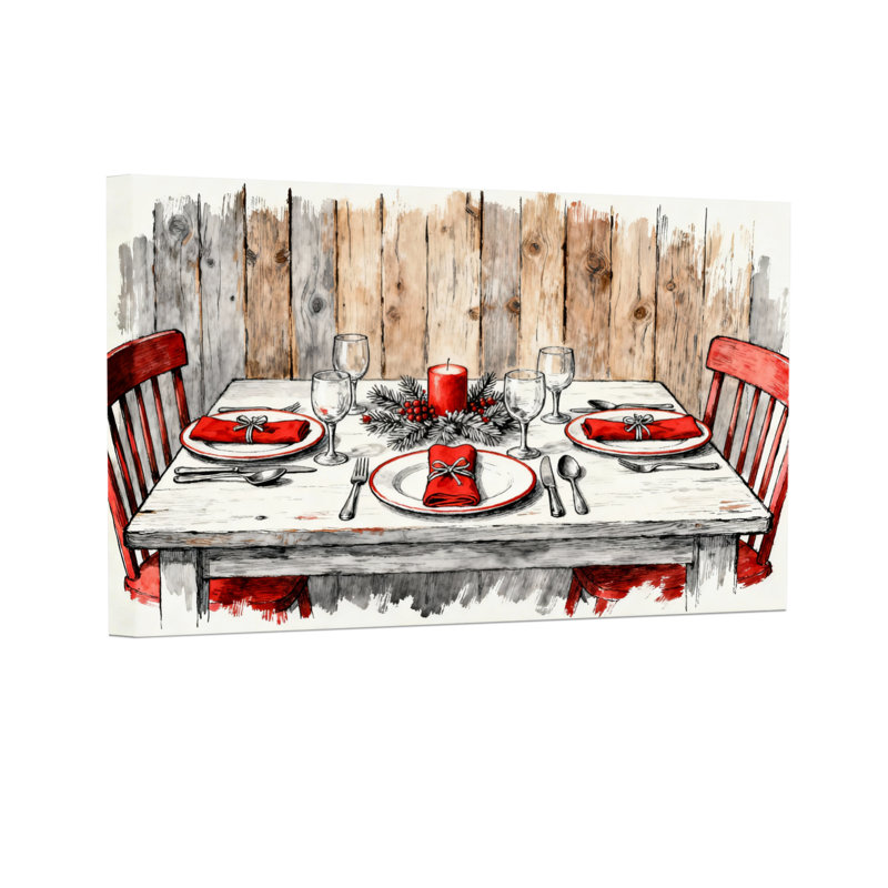 Ensemble de 3 impressions sur toile de Noël avec des serviettes rouges et des bougies, H 16 po x l 24 po