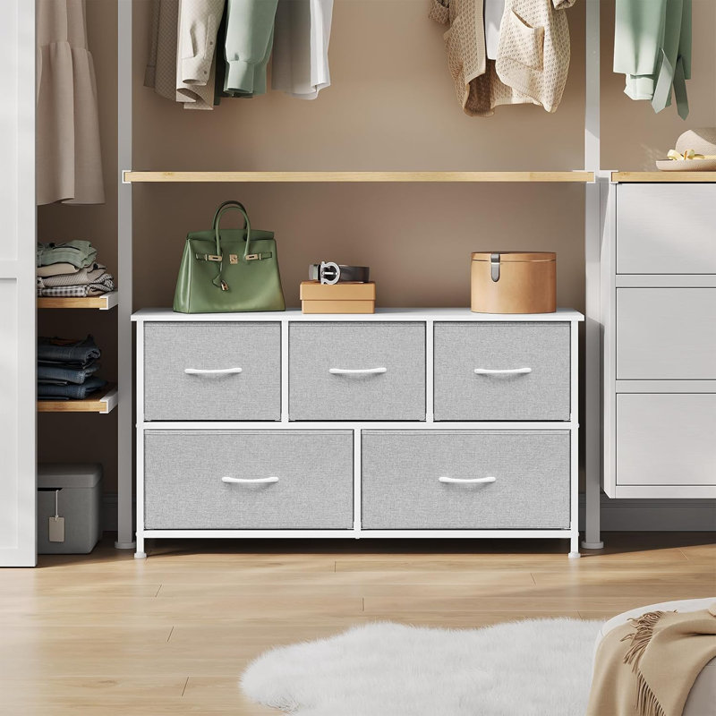 Chest of Drawers with 5 Fabric Drawers, Grey