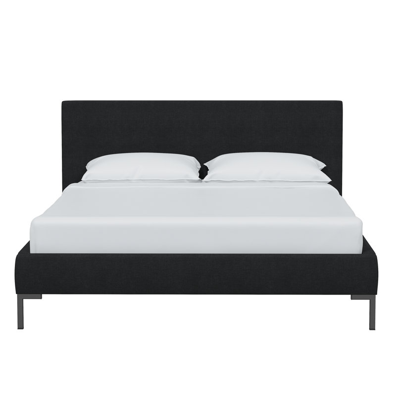 Lit tapissier Rand, Très grand, Bois noir, Lin noir classique