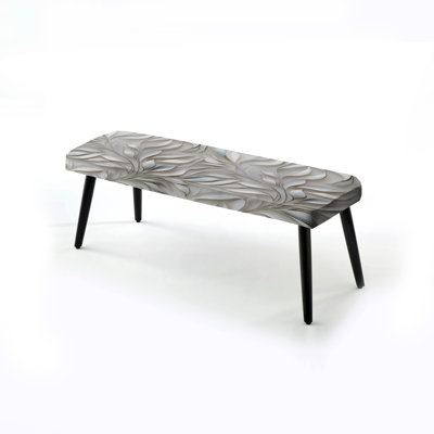 Abstract Silver And White Flowers Pattern - Floral Upholstered Black Bench