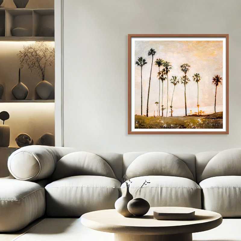 Coastal Retreat Golden Hour Glow by  - Picture Frame Painting, 16" H x 16" W x 1.125" D, Framed Matted Print, Brown