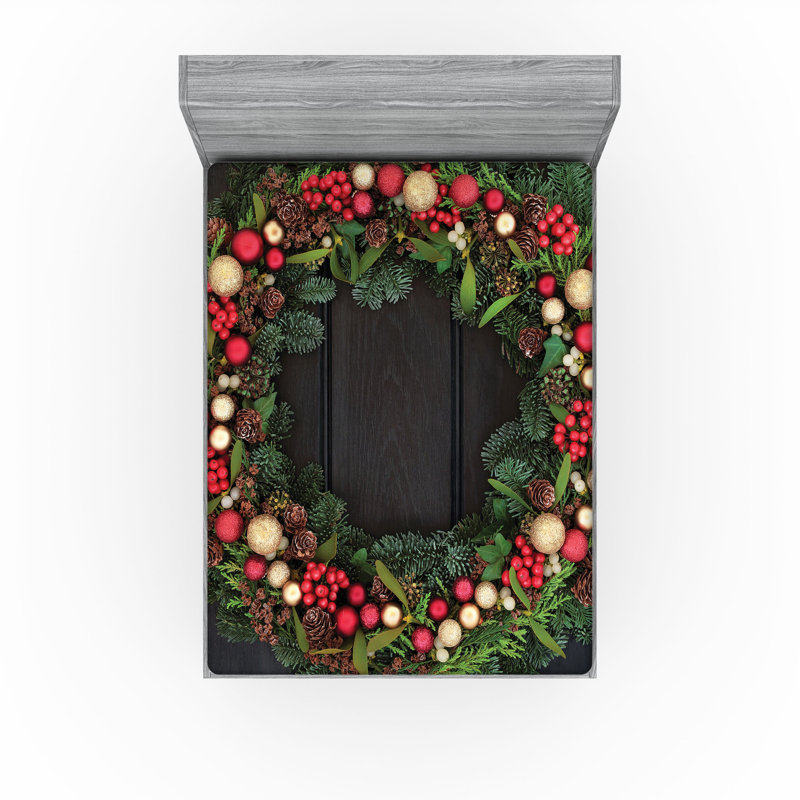 Multicolore couronne de sapin Ambesonne, Ensemble de draps pour très grand lit