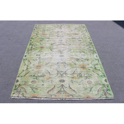 Tapis turc en laine noué à la main de style bohémien Oushak pour les espaces de vie intérieurs et les chambres aux tons verts éclatants