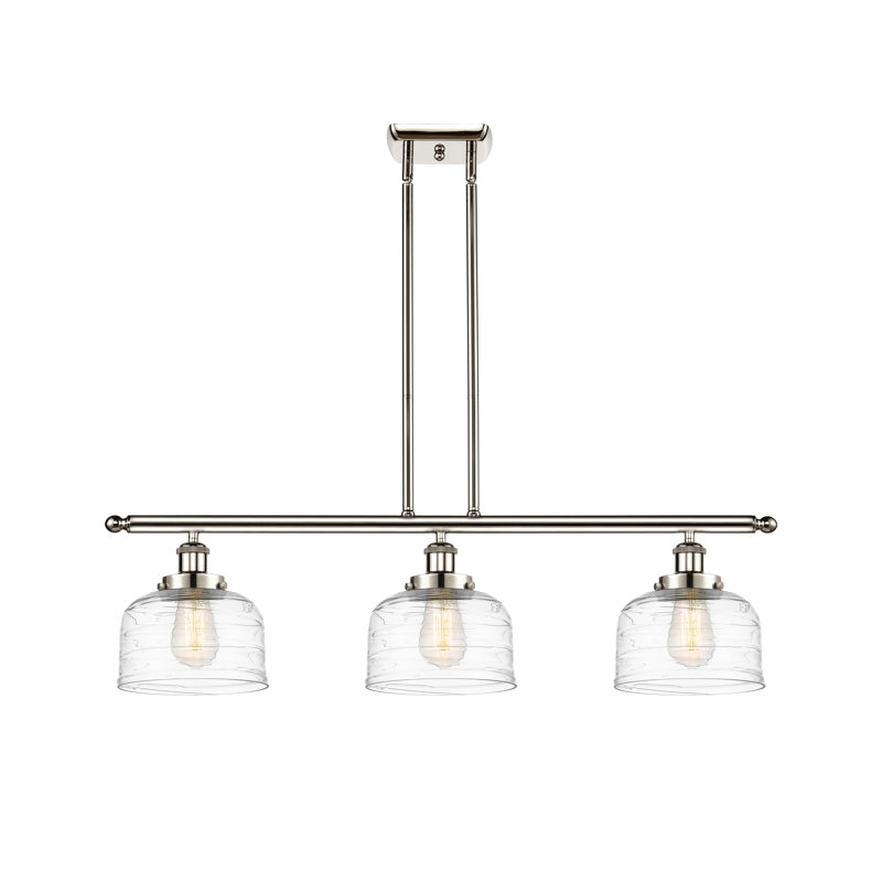 Luminaire suspendu linéaire à 3 lumières pour îlot de cuisine Hada, Ampoule non incluse, Nickel poli