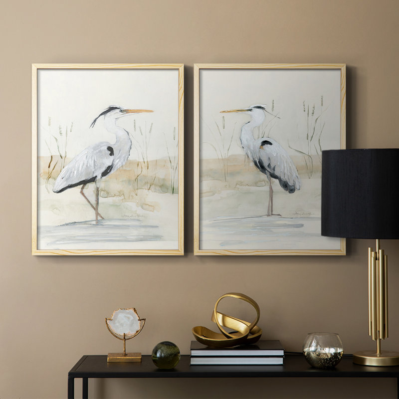 Reproduction encadrée Heron I-Premium - prête à être accrochée - aucun clou requis - aucun clou requis, Bois naturel