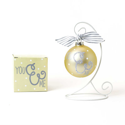 Ornement en verre avec support You and Me 100 mm blanc