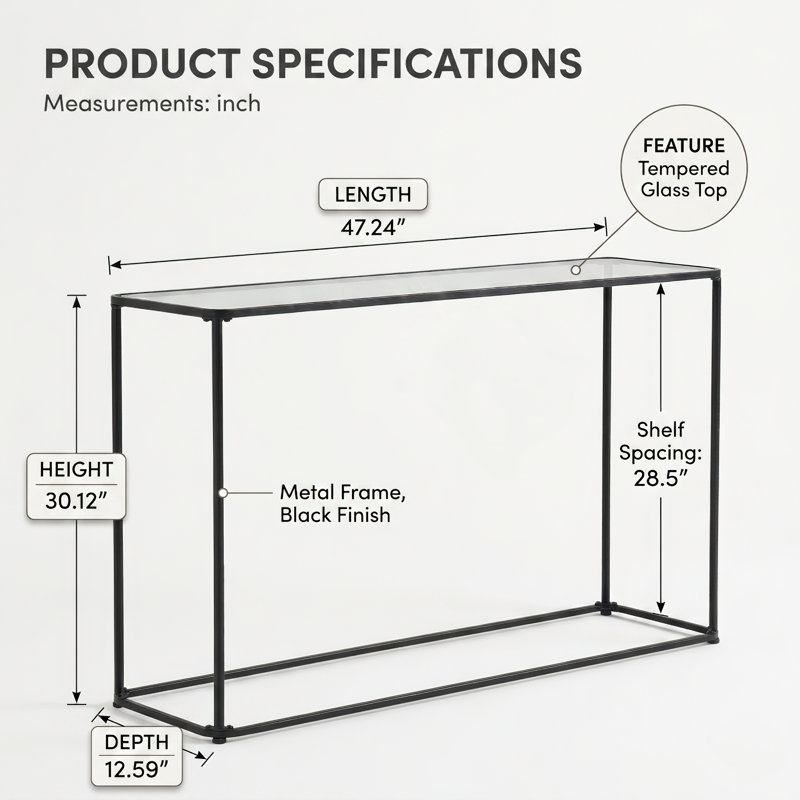 Glass Top Console Table 47"
