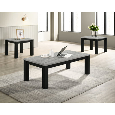 Meuble de salle à manger polyvalent gris et noir - Table basse et deux tables de bout