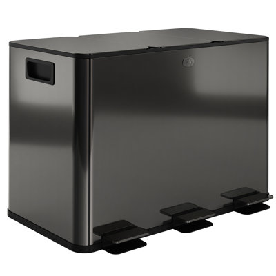Sarisha 3 x 15L Triple Kitchen Bin Pedal Bin for Recycling and Waste, Black
