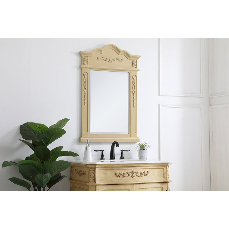 Hand-Painted Beveled Flat Wall Mirror , 36" x 24", Light Antique Beige