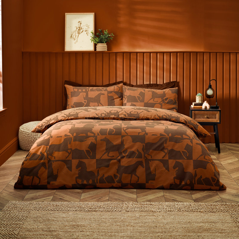 Herve Cotton Blend Duvet Cover Set with Pillowcases Included, Orange, King Duvet Cover + 2 Standard Pillowcase