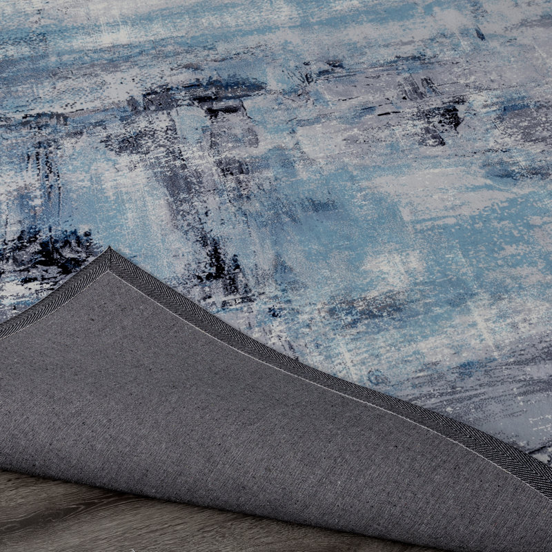 Abstract Area Rug in Blue, Novelty 7'9" x 9'9"