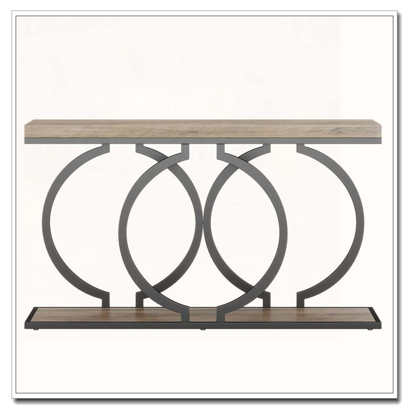 Industrial Console Table with Geometric Metal Frame Vintage Wood Top