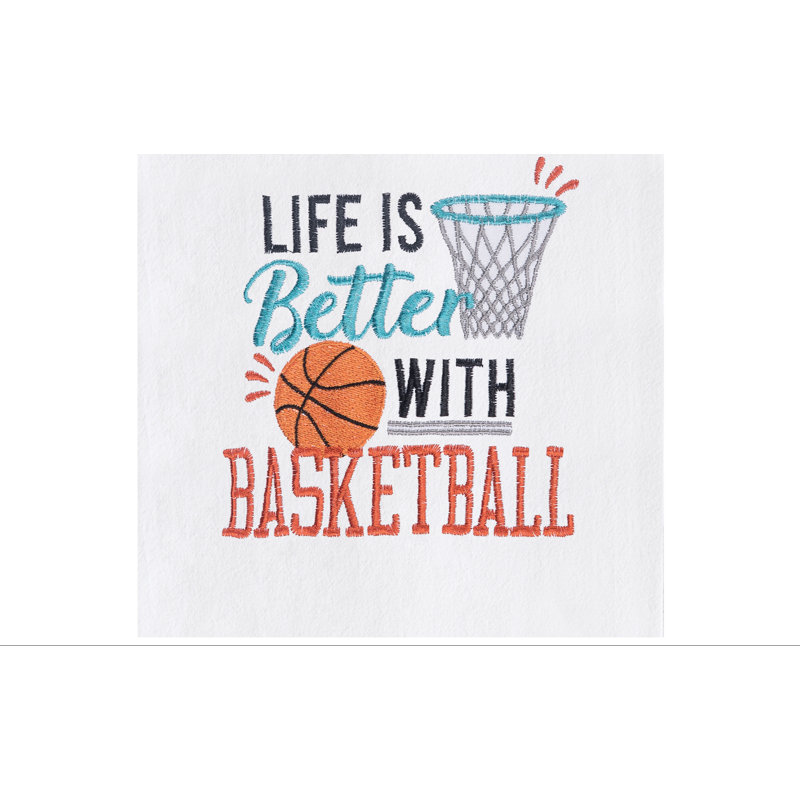Life With Basketball Embroidered Cotton Flour Sack Kitchen Towel