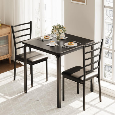 2-Person Square Dining Table Set, Compact Space-Saving 3-Piece Dinette Set, Modern Small Dining Table & Chairs for Kitchen, Apartment, Breakfast Nook 29.1×29.1×30 Inch