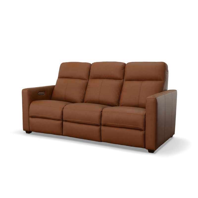 Broadway Leather Power Reclining Sofa with Power Headrests, Cinnamon Leather Match