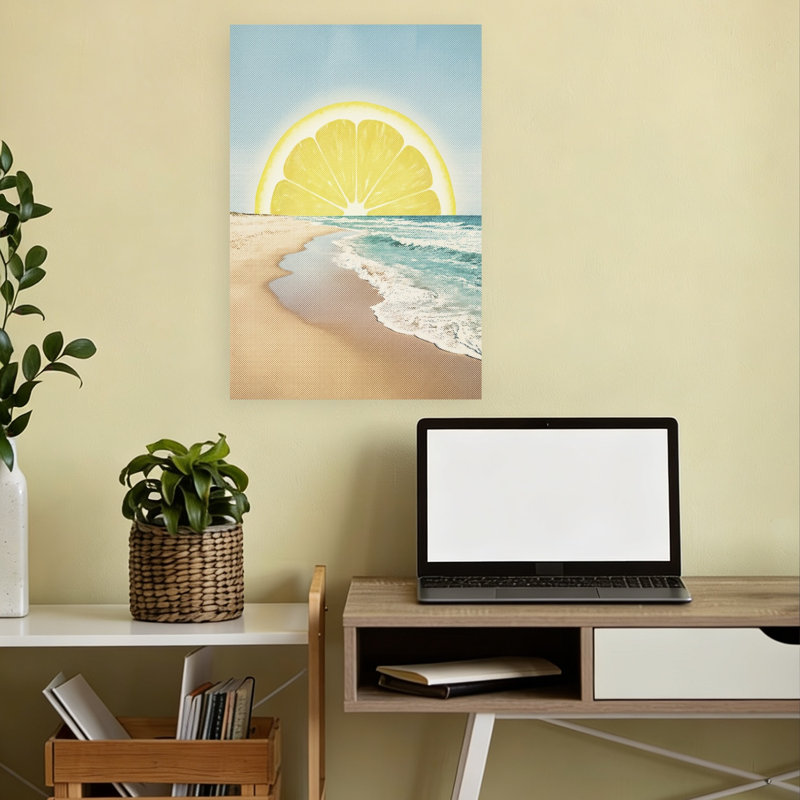 «Lemon Summer Shore», impression d'art abstrait côtier rétro dynamique, H 18 po x l 12 po