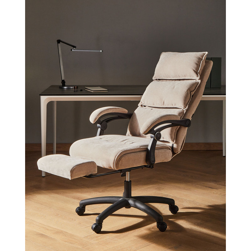 Chenille Office Chair with Headrest, Beige