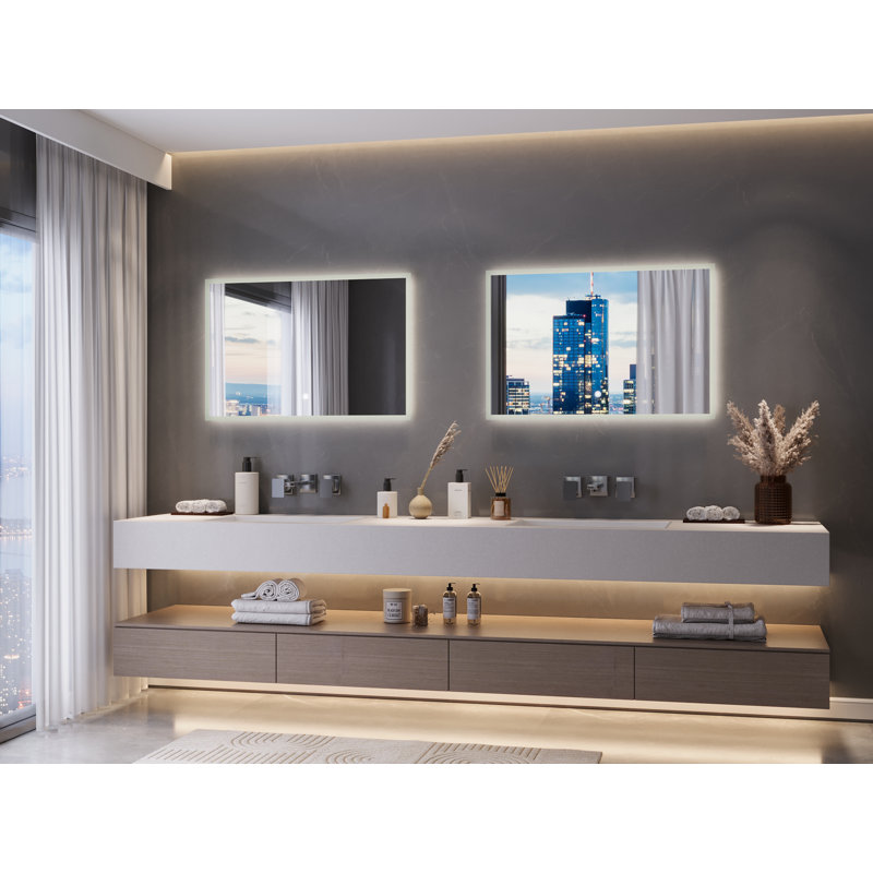 DeerValley 36'' W x 24'' H Smart Anti-Fog Bathroom Mirror with Memory Function, Dimmable 3-Color LED