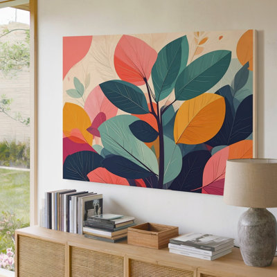 A Contemporary Abstract Floral Design Featuring Large Rounded Leaf Shapes In Vivid Canvas Wall Art Premium Quality Ready To Hang Modern