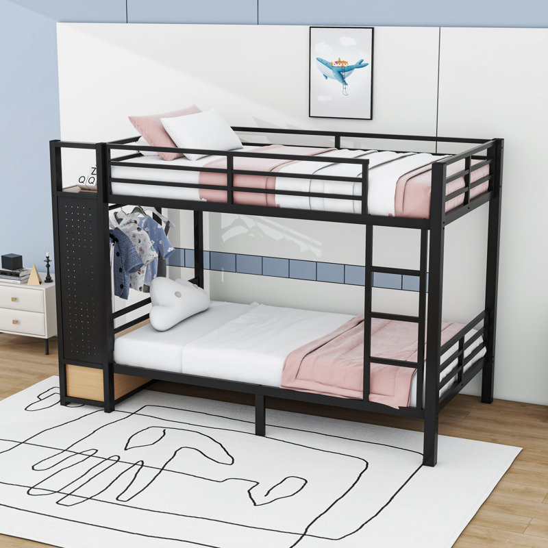 Twin XL over Twin XL Metal Bunk Bed with 2 Drawers, Shelves and Pegboard