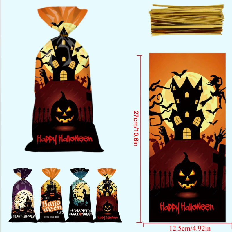 Décorations d'Halloween, sachets à bonbons en plastique jetables pour enfants, sachets cadeaux pour gâteries et goûters d'Halloween, décorations pour les fêtes d'enfants