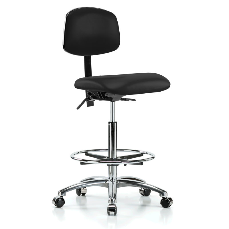 Chaise de laboratoire PERCH en chrome avec dossier réglable et anneau de pied | Hauteur du banc élevé: 24 à 33,5 po