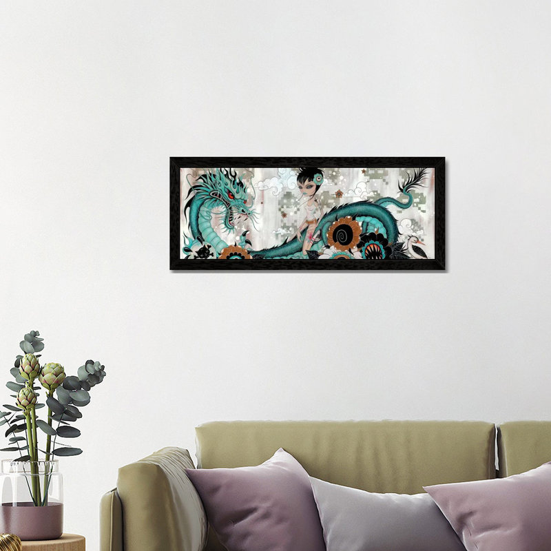Liberty & Blaze by Caia Koopman - Panoramic Painting on Canvas, 152.4 cm H x 50.8 cm W, Black Floater Framed
