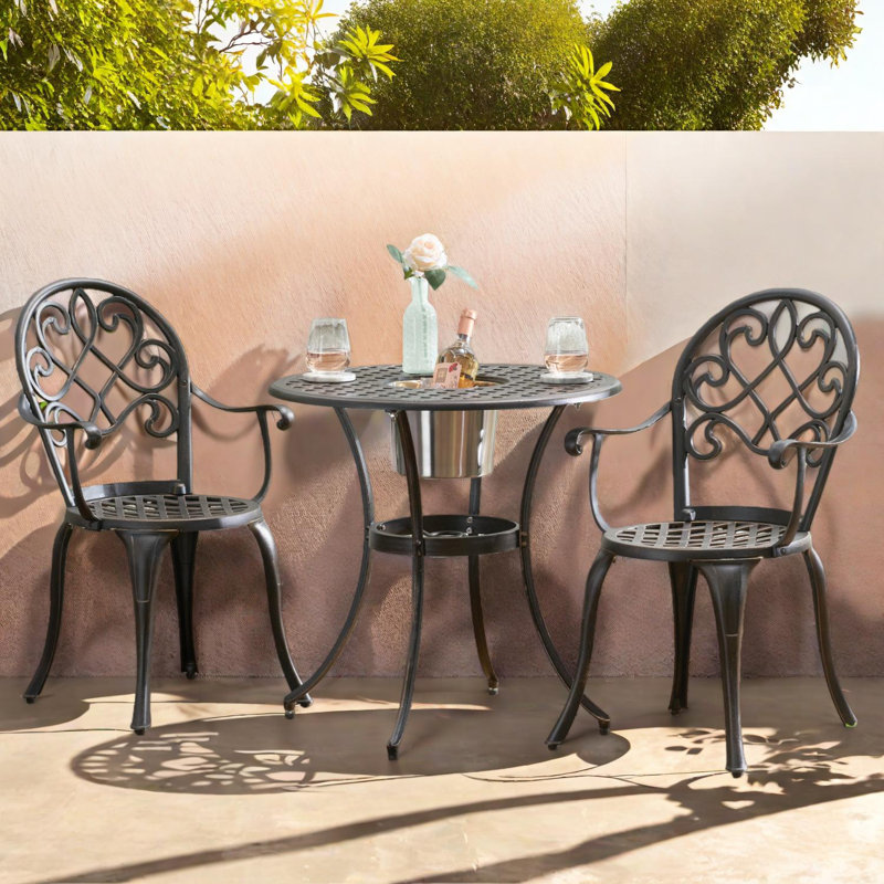 Ensemble bistro 3 pièces en fonte d'aluminium avec seau à glace