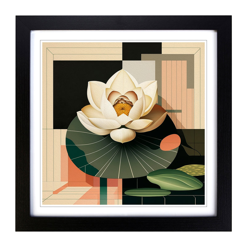 Lotus Flower Bauhaus - Single Picture Frame Print on Wood, Black
