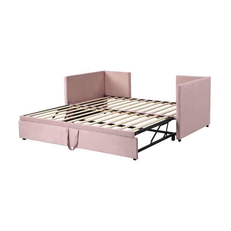 Lit de jour simple tapissier avec couchette escamotable, rose, Rose