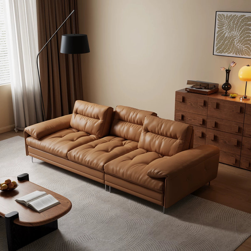 Canapé brun modulaire en similicuir, 35.43" H x 110.24" W x 47.24" D