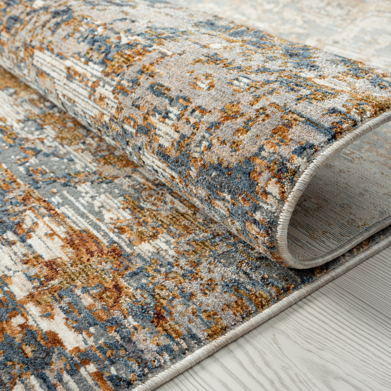 Hemingford Area Rug in Gray, Rectangle 2' x 3', Blues/Rust Tones