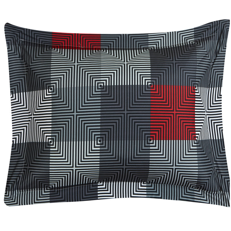 Gray and Red Geometric Cotton Queen Bed in a Bag Set