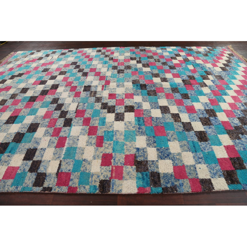 Tapis marocain à carreaux en laine noué à la main 10 x 15