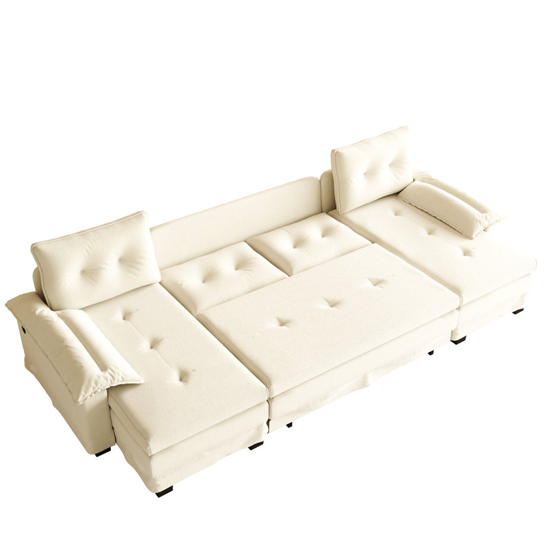 Canapé-lit en U de 104,7 po avec lit escamotable, canapé-lit convertible 2 en 1 avec accoudoirs amovibles et ports USB, canapé modulaire surdimensionné avec méridienne