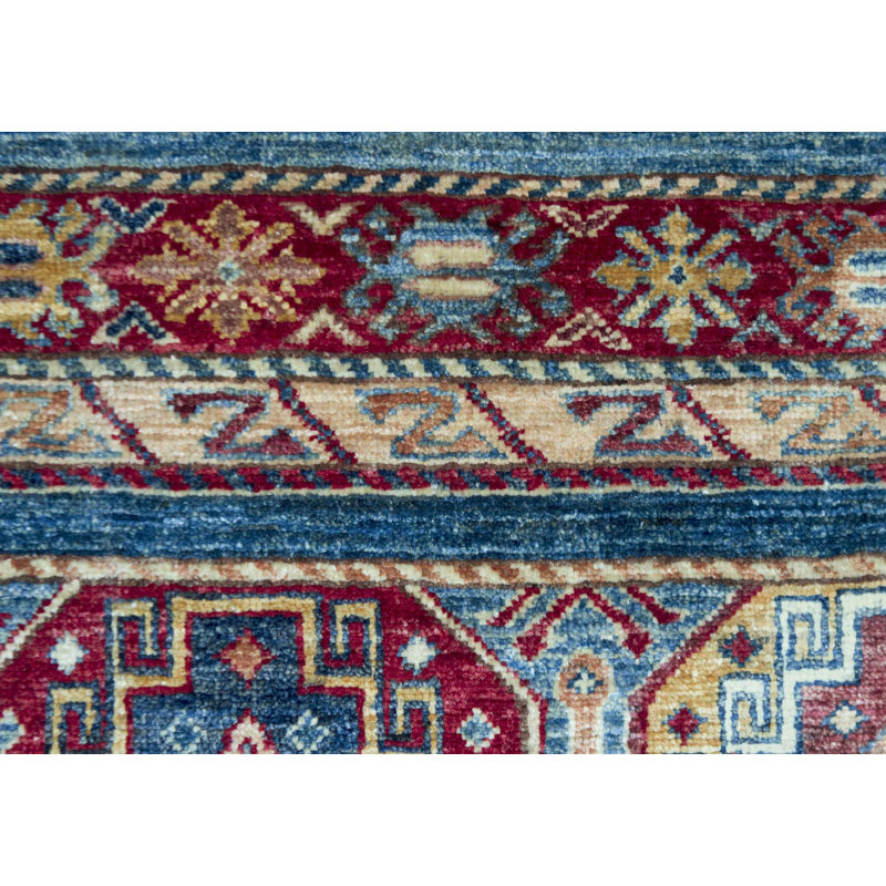 Tapis bleu, brun et rouge noué à la main de haute qualité