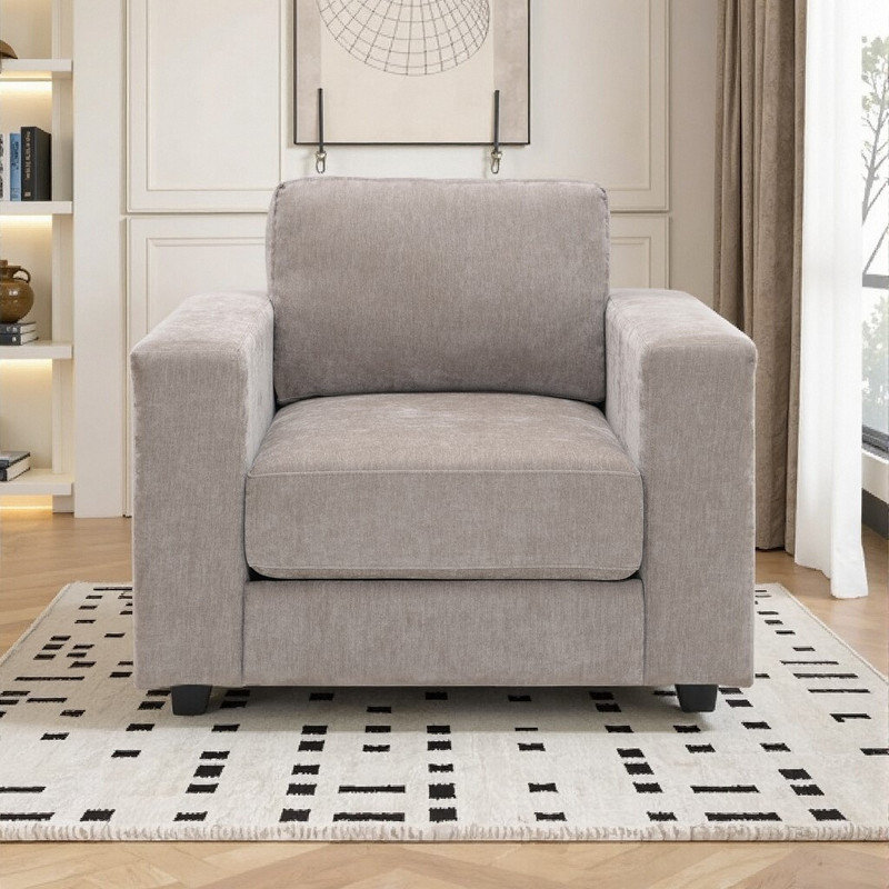 Fauteuil d'appoint en chenille robuste avec coussin en mousse viscoélastique de 7 pouces, pieds en bois massif, Taupe