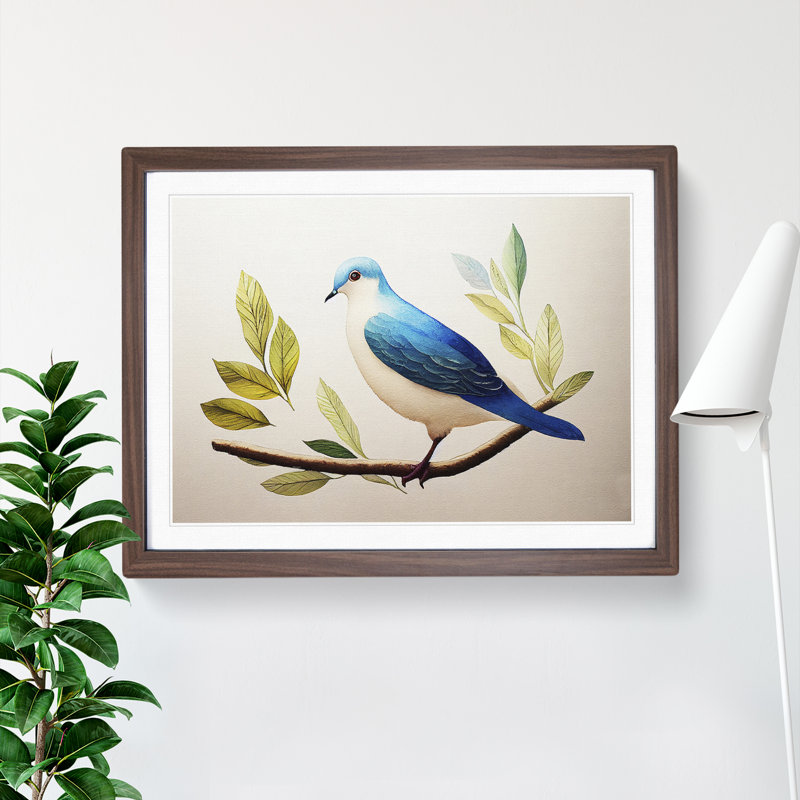 Dove Bird In Watercolour Vol.3 - Single Picture Frame Painting, Walnut Framed, 34cm H x 46cm W x 2cm D
