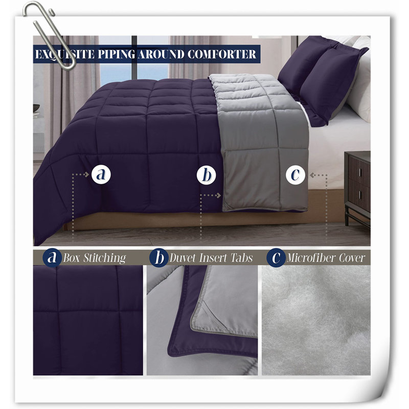 Ensemble de courtepointe en microfibre / polyester Quilts, Courtepointe grande + 2 taies décoratives, Mauve / Gris