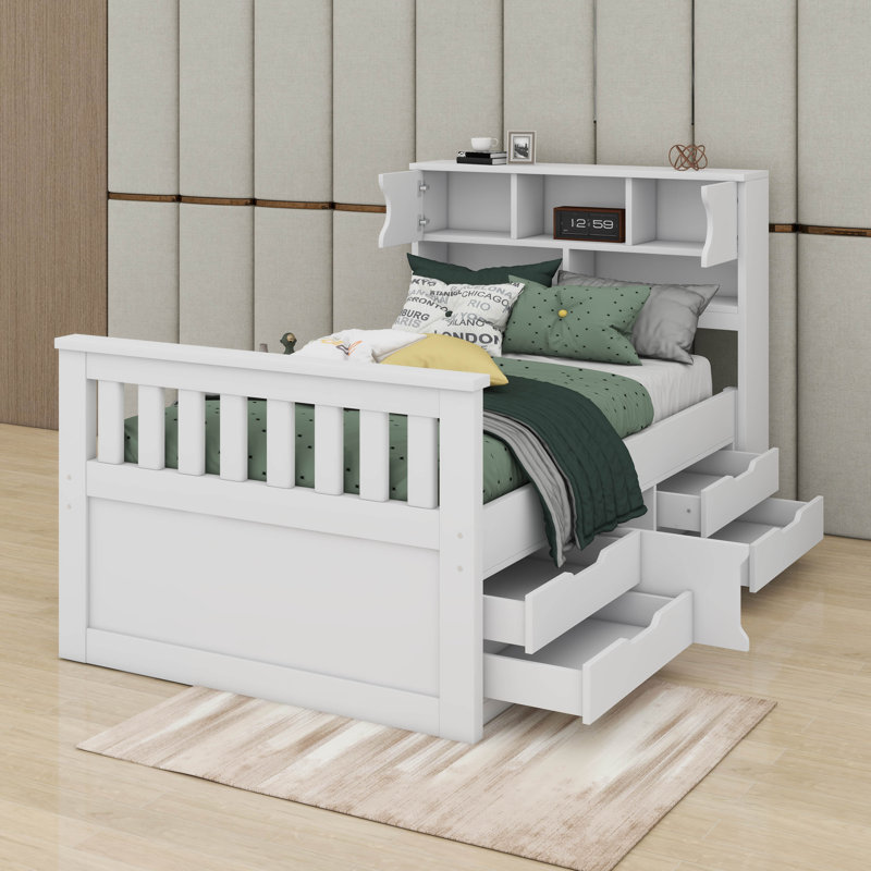 Base de lit plateforme simple avec bibliothèques et tablettes, Blanc