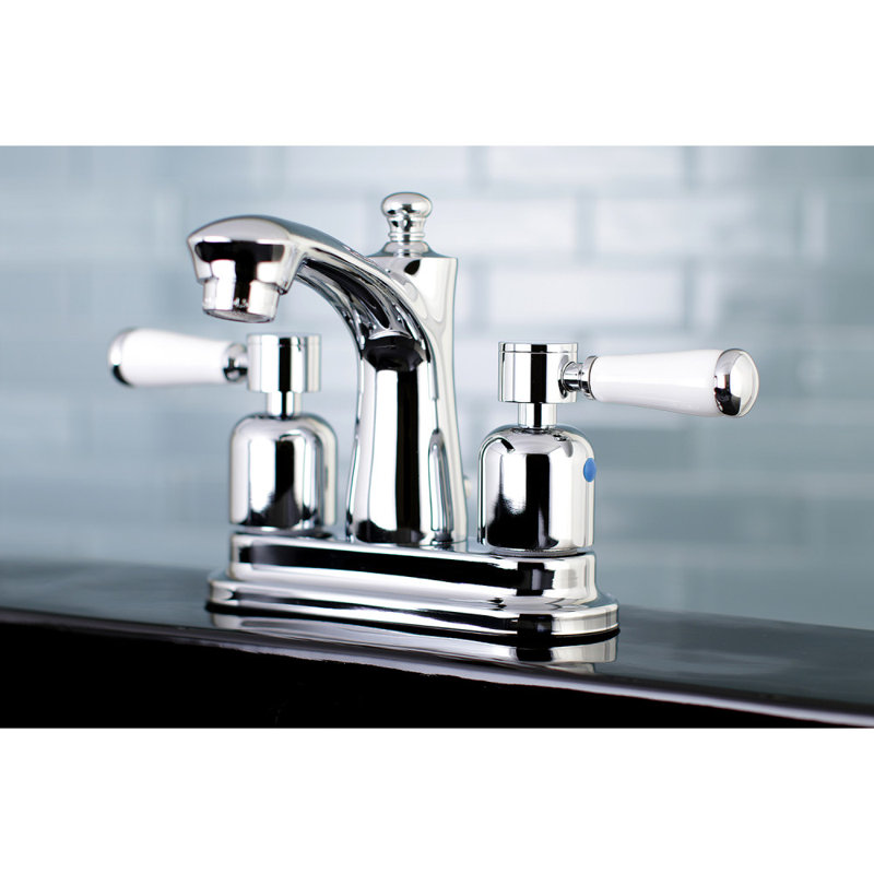 Kingston Brass Paris Two-Handle 3-Hole Deck Mount 4" Centerset Bathroom Faucet with Plastic Pop-Up, Polished Chrome