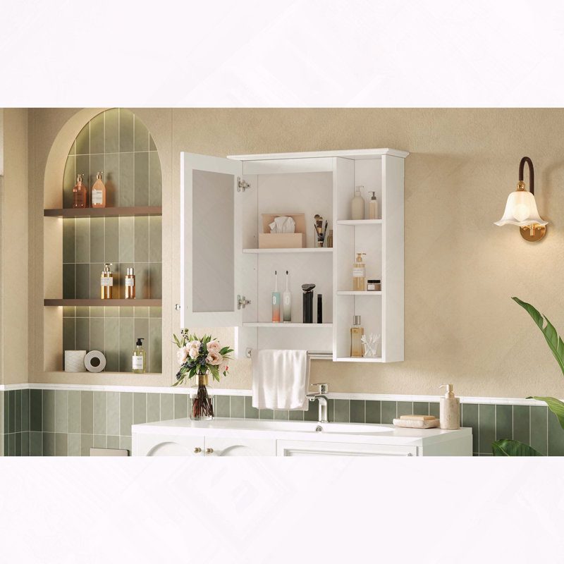 Armoire de salle de bain avec miroir, Blanc