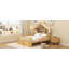 Lit maison moderne en bois massif avec tablette de rangement et auvent en tissu Elvon-126227806-126227808
