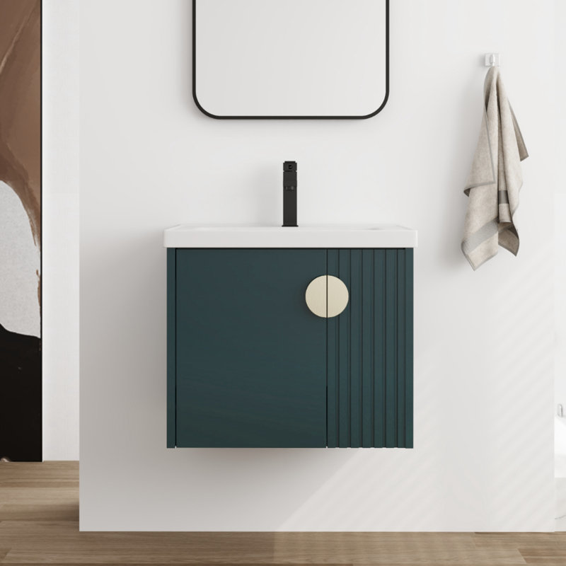 Meuble-lavabo simple 24,14 po avec plateau en céramique Dalven, Vert