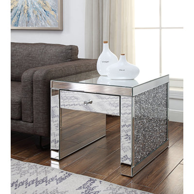 Table de bout en miroir et faux diamants