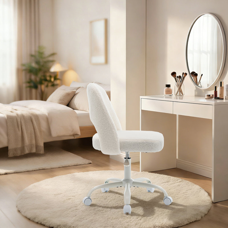 Fauteuil de coiffeuse à roulettes en molleton Teddy, Blanc