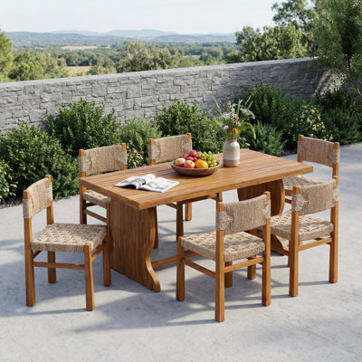 Capri Patio 7-Piece Acacia Wood Dining Set With Woven Wicker